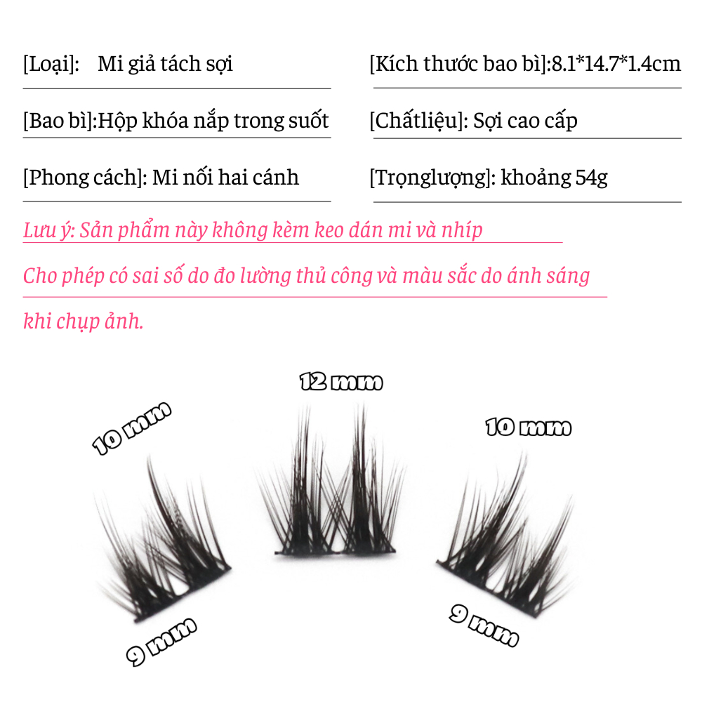 Lông Mi, Mi giả Tách Sợi Tự Nhiên, Mi Cụm Anime 12 Dòng Mã E02 Dài 9-10-12mm