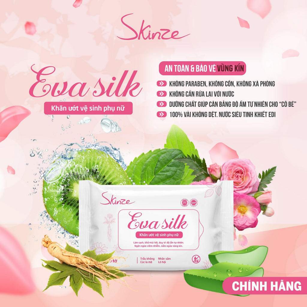 Combo 5 Gói Khăn Ướt Vệ Sinh Phụ Nữ Skinze Eva Soft Silk Khăn Ướt Vệ Sinh