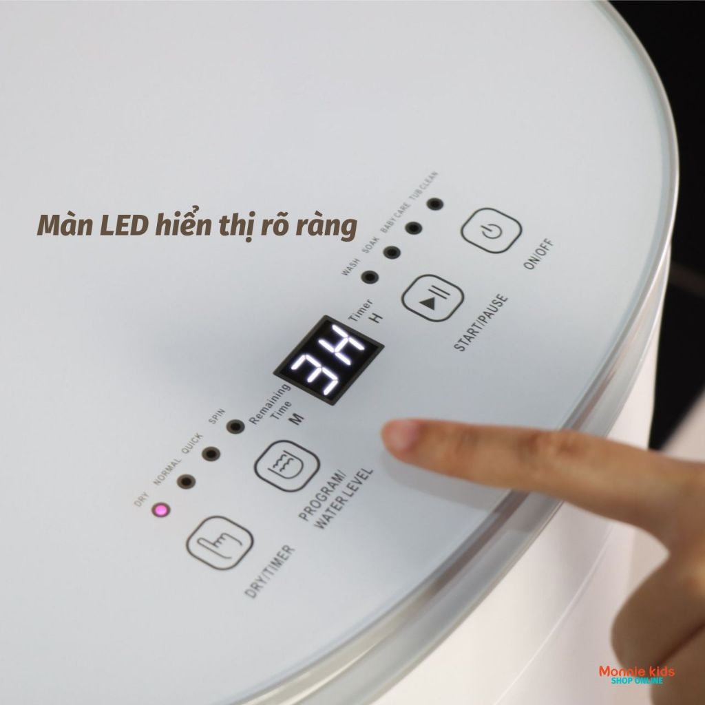 Máy giặt mini sấy khô Moazbebe MB068/ MB036 có chế độ giặt sấy, vắt, vệ sinh lồng cho bé - BH 12 THÁNG