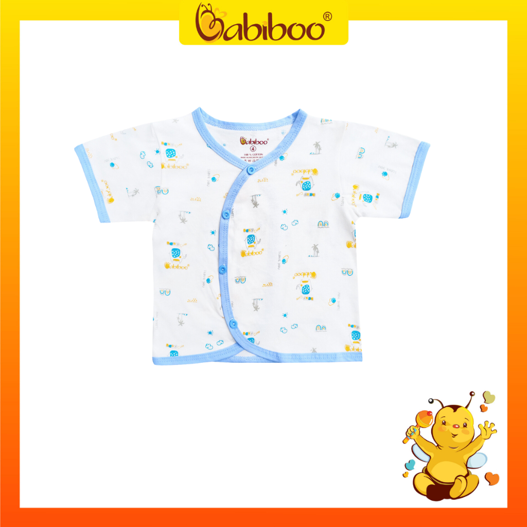 Áo sơ sinh BABIBOO áo cổ tim tay ngắn chất vải cotton mền mịn, an toàn cho da - BB45