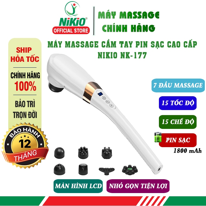 Máy massage cầm tay 7 đầu pin sạc Nikio NK-177 - Dòng cao cấp, 5 chế độ và 6 tốc độ mát xa