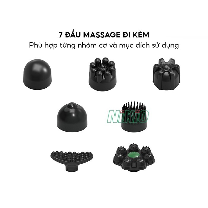 Máy massage cầm tay 7 đầu pin sạc Nikio NK-177 - Dòng cao cấp, 5 chế độ và 6 tốc độ mát xa