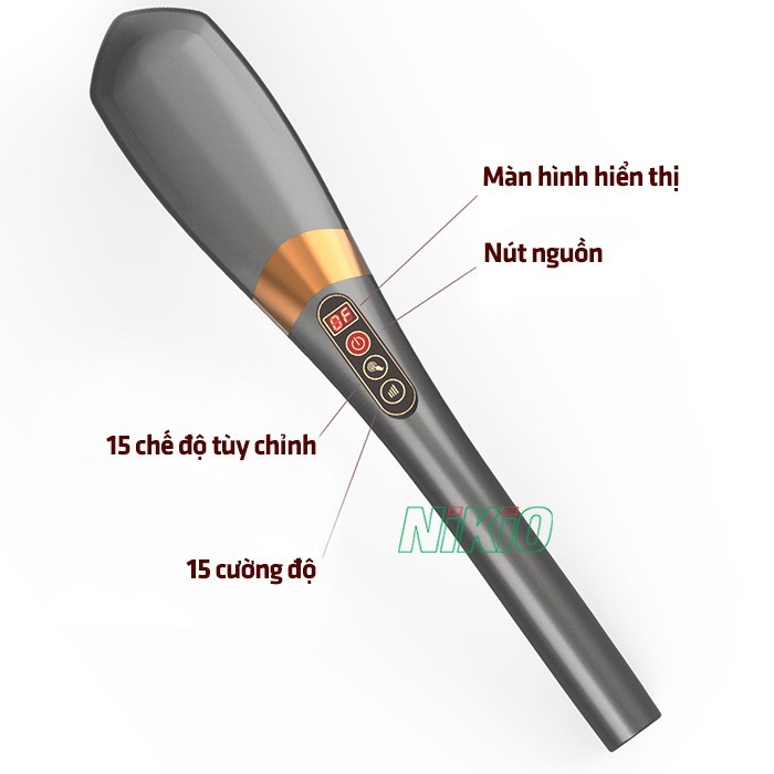 Máy massage cầm tay 7 đầu pin sạc Nikio NK-177 - Dòng cao cấp, 5 chế độ và 6 tốc độ mát xa