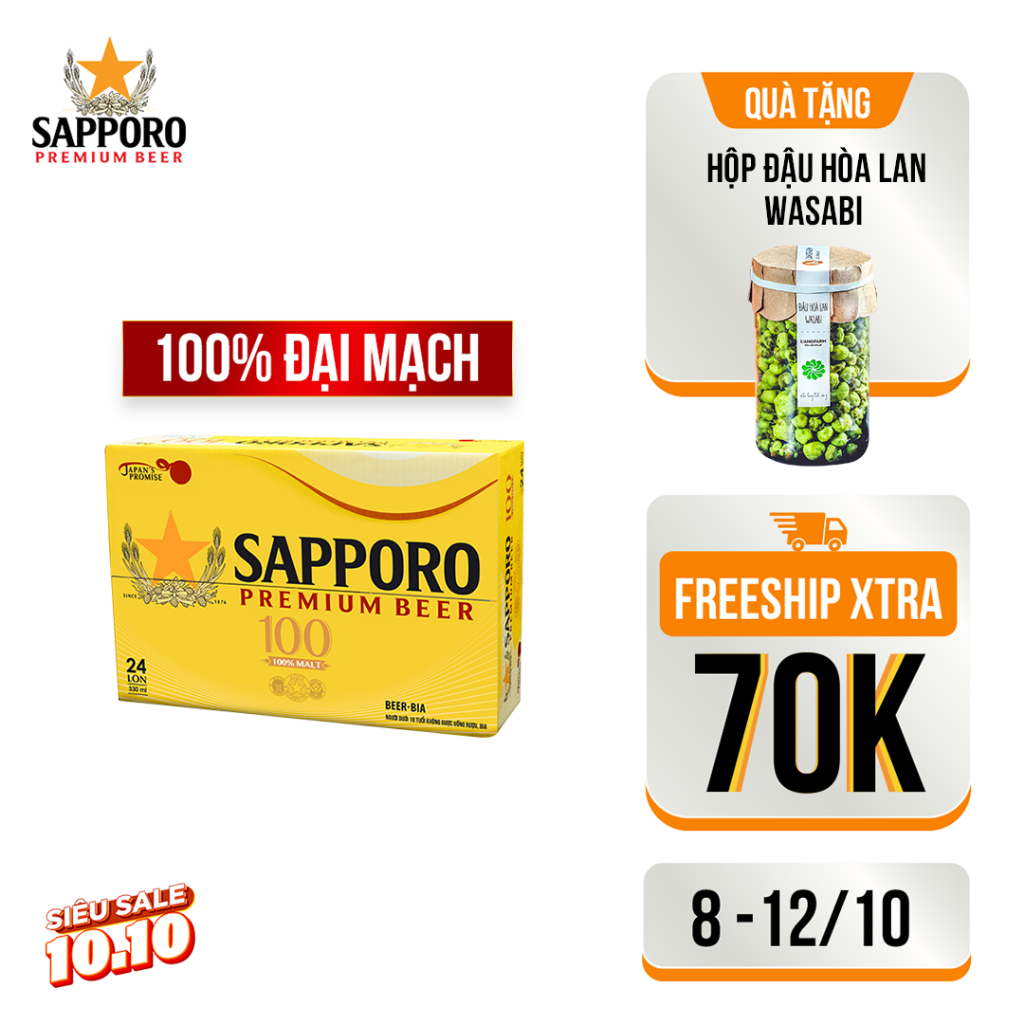 Thùng beer Sapporo Premium 1OO - 24 lon 330ml
