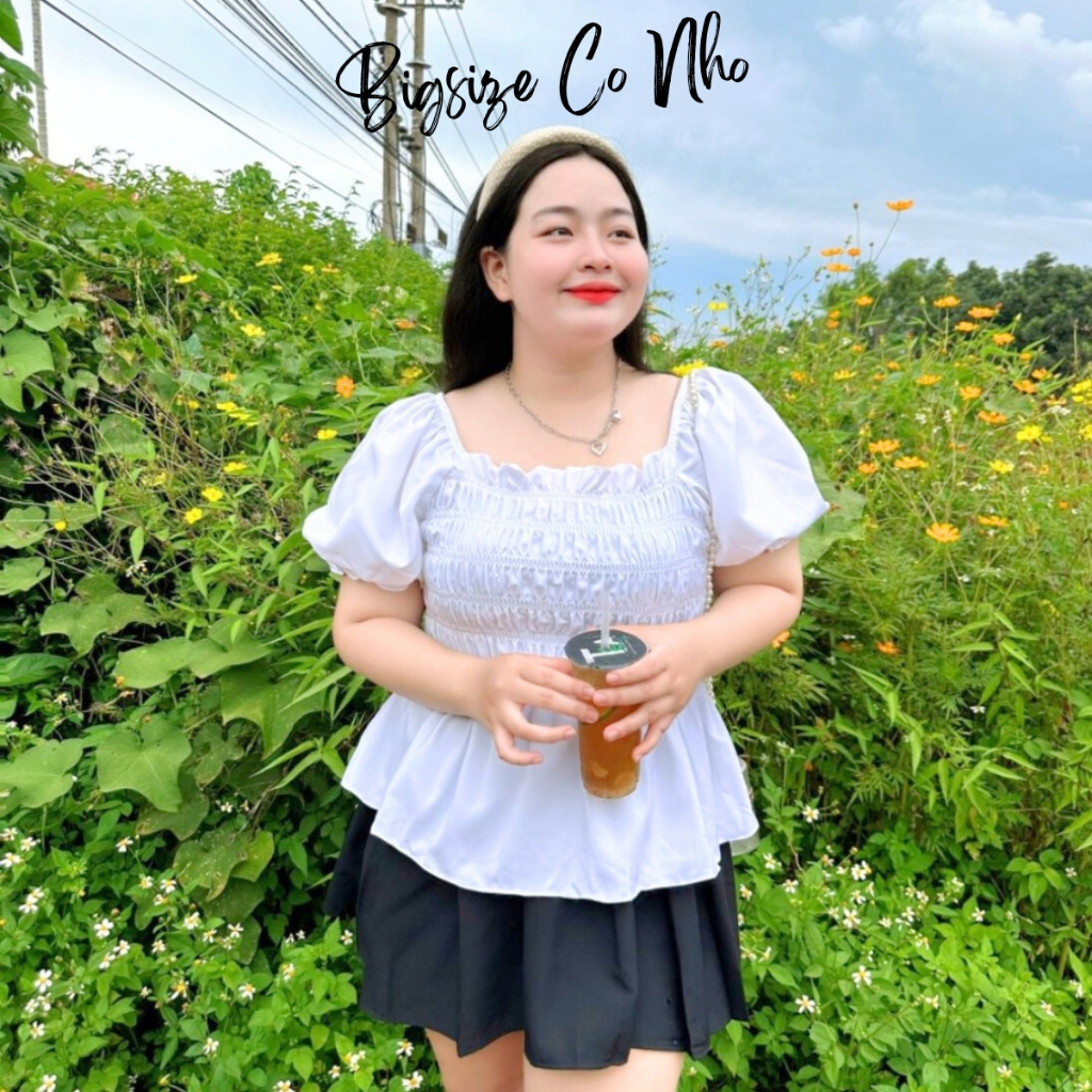 Áo Sơ Mi Bigsize Nữ tay phồng nhún bèo cách điệu chất vải lụa chéo mềm mại dành cho nàng chuppy 58-95kg-SM33