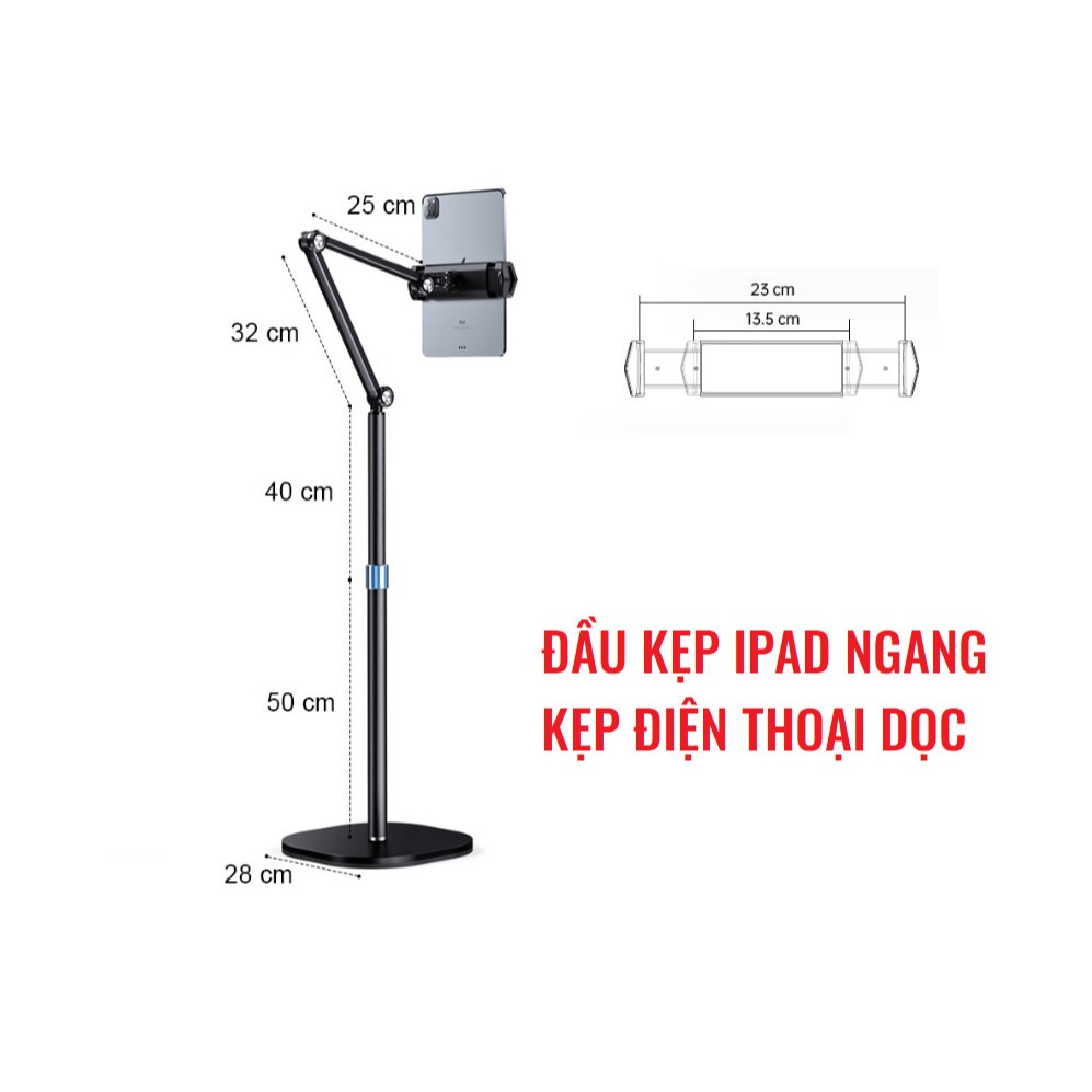 P76L Giá Đỡ Kẹp Điện Thoại, Iphone, Ipad Hợp Kim Nhôm, Dễ Dàng Điều Chỉnh Độ Cao Tối Đa Lên Đến 147cm.