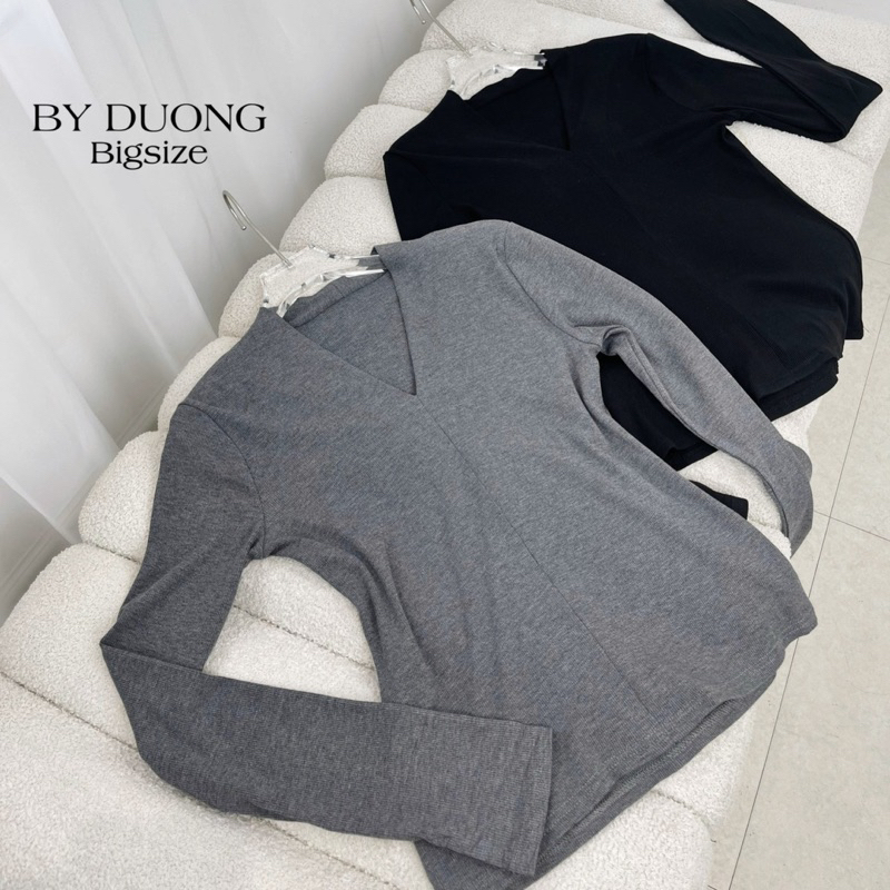 Áo thun dài tay cổ V cotton BIGSIZE  QAN067 -