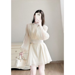 MYAN DESIGN Chân Váy Tơ Xoè Dáng Ngắn 2 Lớp Màu Kem Dễ Phối Đồ Vvn092306