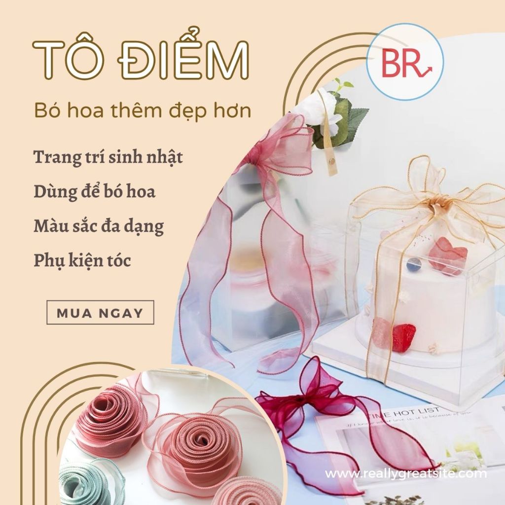 Cuộn ruy băng voan bèo bản 4cm làm nơ trang trí hoa. Dây ruy băng ren lụa gói quà, phụ kiện làm hoa handmade - br 02056