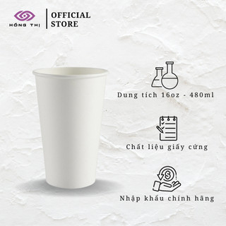 [THANH LÝ] Ly giấy một lớp 16oz - 480ml màu trắng - 50 cái/ cây không nắp -HÀNG NHẬP KHẨU