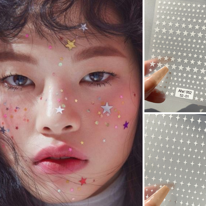 Miếng dán đá đính mặt cao cấp, ngôi sao và đá đính tóc, body, phụ kiện make up có sẵn keo - Hity Beauty