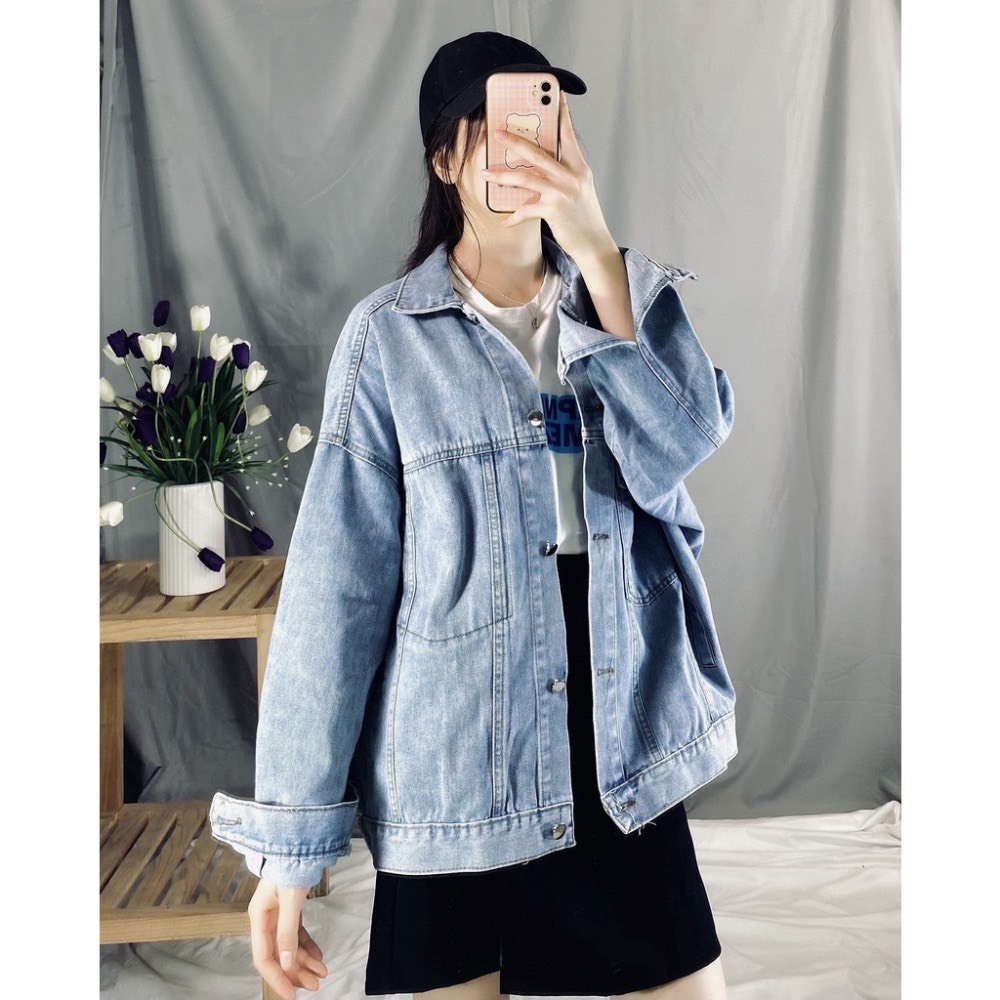 Áo khoác jean unisex nam nữ form rộng, áo khoác bò chất jean demin đẹp-Aokhoacjean623_P9