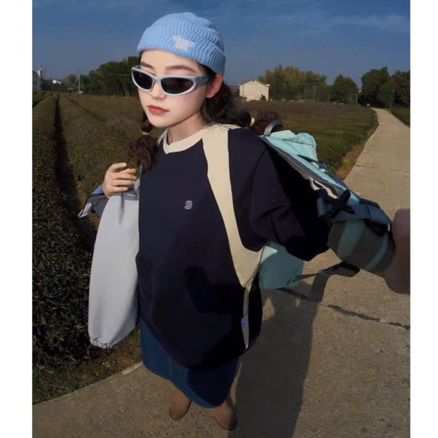 Áo thun Raglan chữ G, áo phông Nam Nữ Unisex Cotton Retro Hàn Quốc