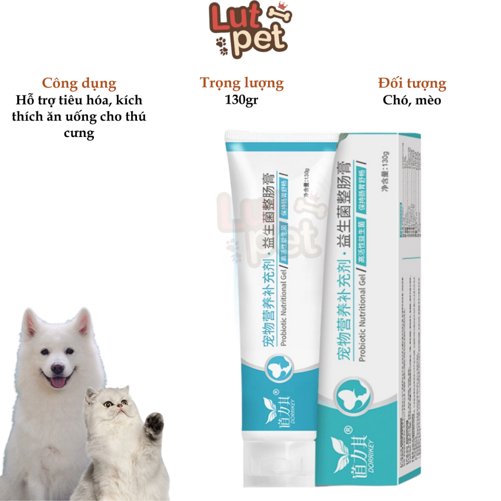 Gel dinh dưỡng cho chó mèo Dorrikey - hỗ trợ tiêu hóa, kích thích ăn uống cho thú cưng (130gr) -lutpet