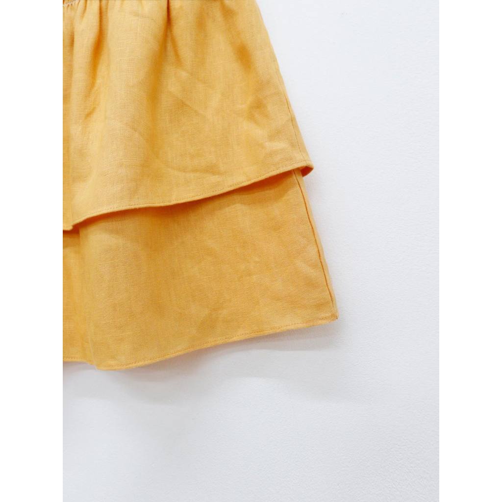 C3333 - 	Chân váy linen Mango nhún thun bèo tầng trơn