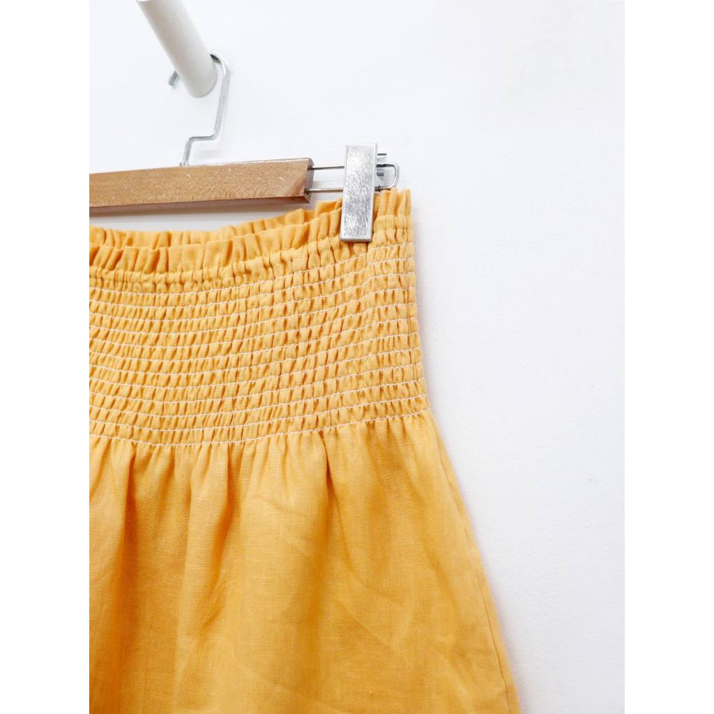 C3333 - 	Chân váy linen Mango nhún thun bèo tầng trơn