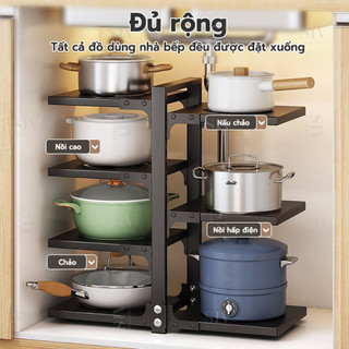 Kệ để xoong nồi chảo, giá để xoong nồi 2 - 3 tầng có thể điều chỉnh gầm bếp