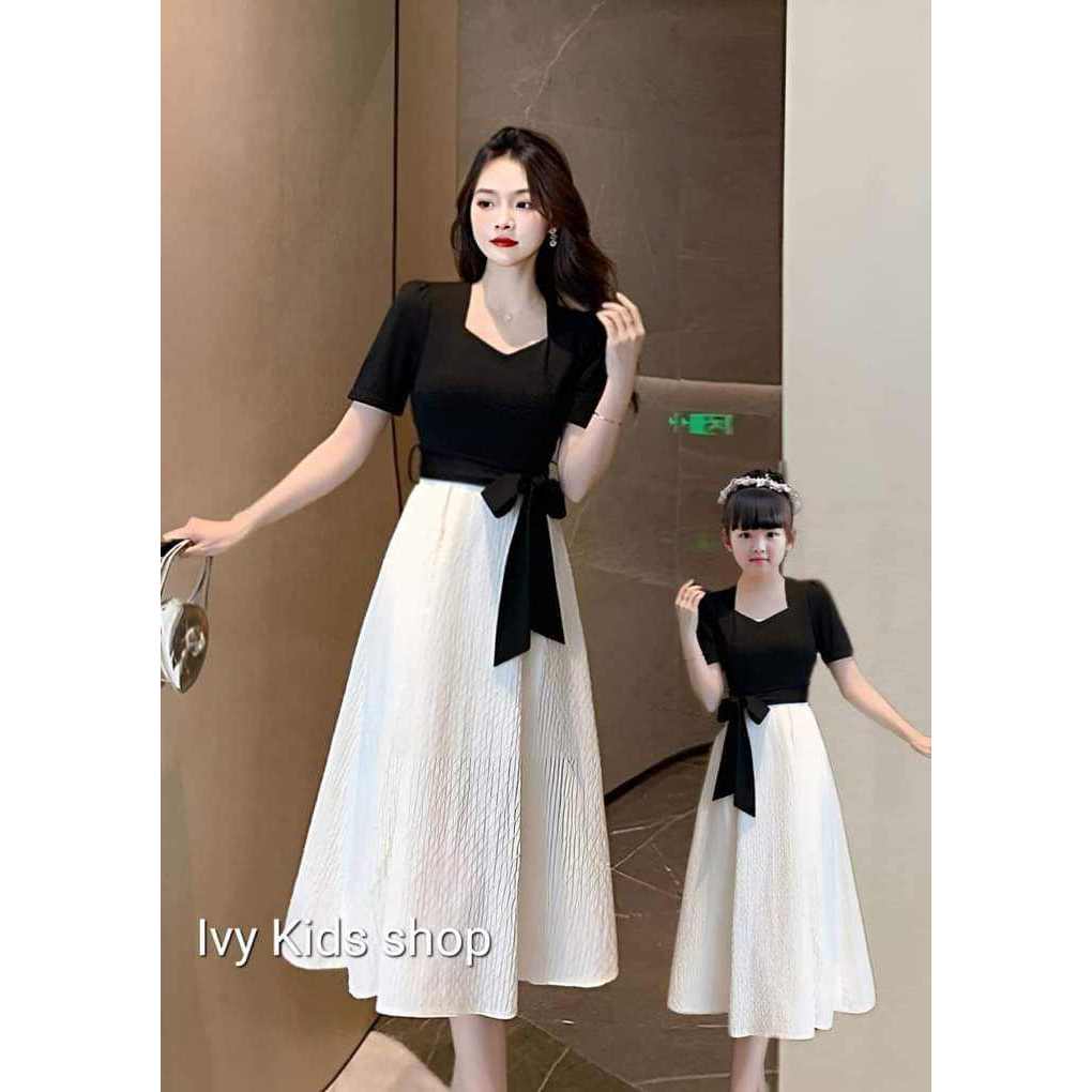 Set áo kèm váy xòe mẹ bé kèm thắt lưng full size 10 - 70kg