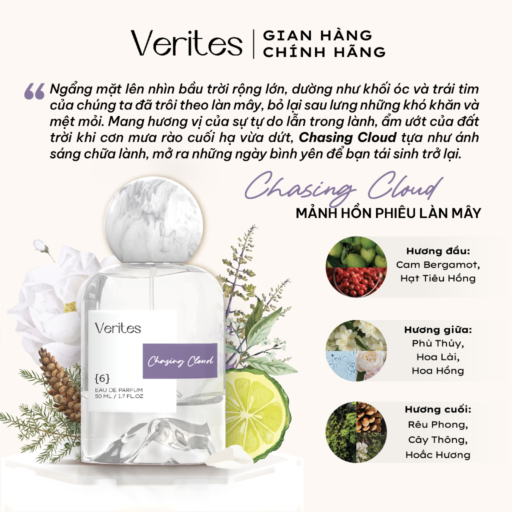 Nước Hoa Unisex Verites Chasing Cloud Tươi mới, Phóng Khoáng, Trẻ trung 50ml