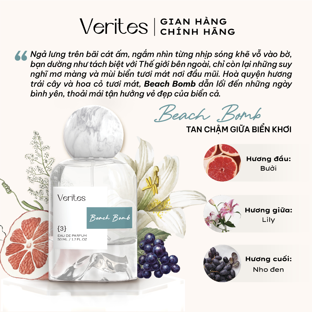 Nước Hoa Nữ Verites Beach Bomb Nhẹ Nhàng, Tươi mát, Đáng Yêu 50ml