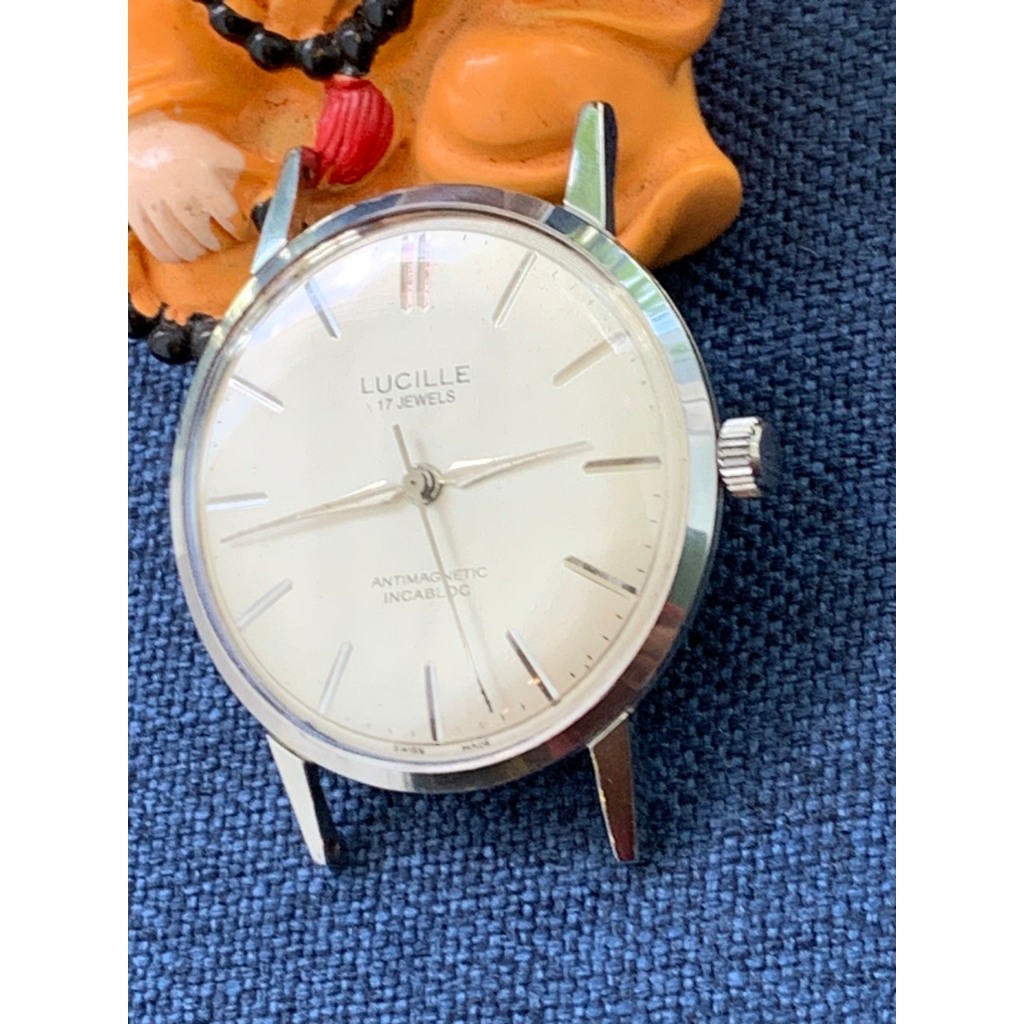 Đồng hồ nam Lucille cơ cót thiết kế thanh lịch, dây da đen của Thụy