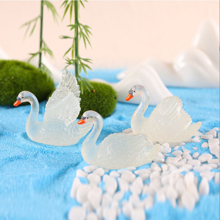 Mô hình chim thiên nga phát sáng decor bàn trang trí terrarium