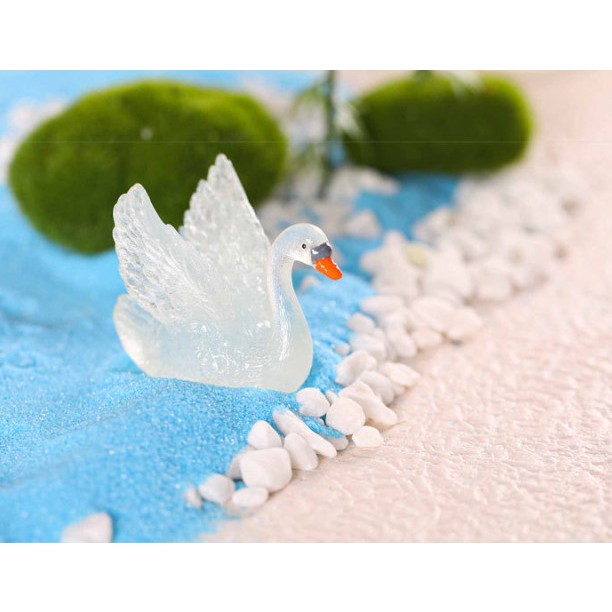 Mô hình chim thiên nga phát sáng decor bàn trang trí terrarium