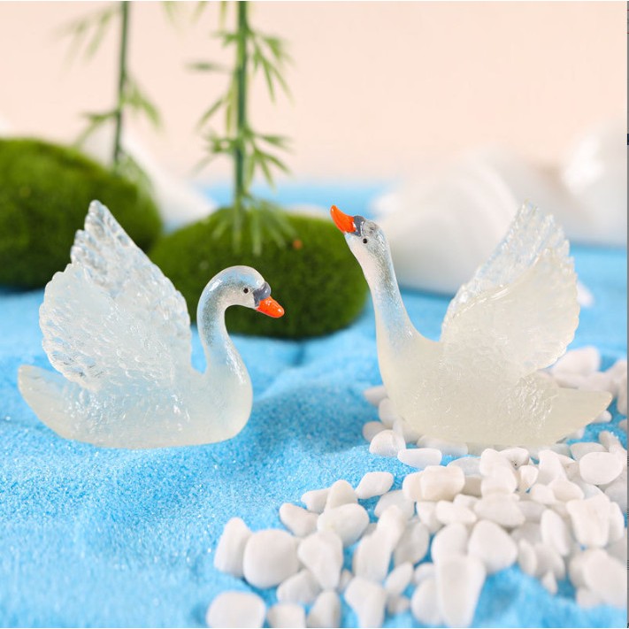 Mô hình chim thiên nga phát sáng decor bàn trang trí terrarium