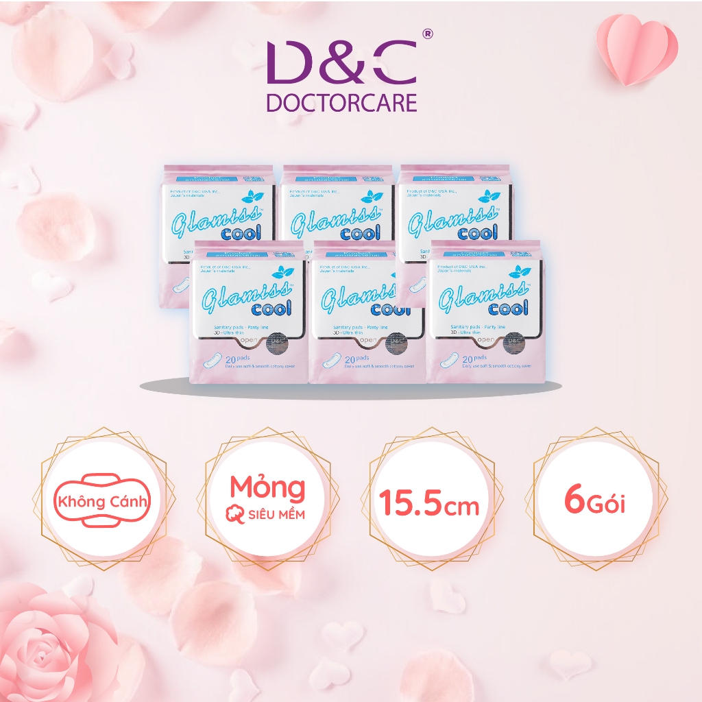 Băng vệ sinh thảo dược Glamiss Cool hàng ngày 15.5 cm Combo 6 gói