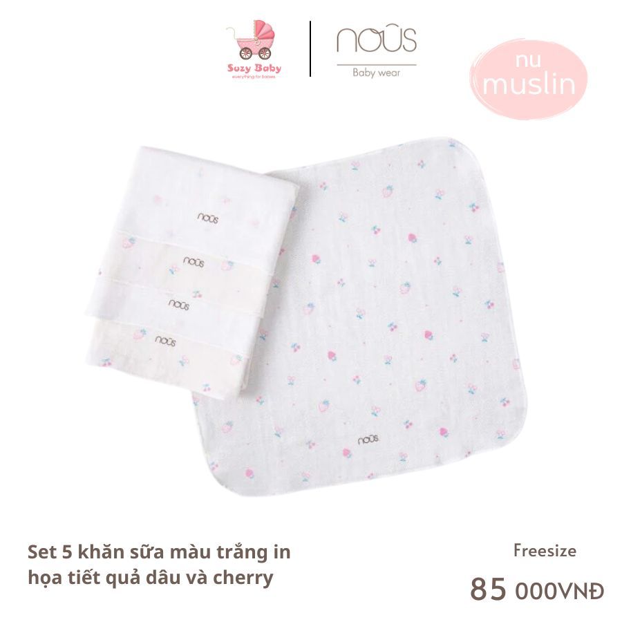 Set 5 khăn sữa màu trắng in họa tiết Nous Muslin mềm mại