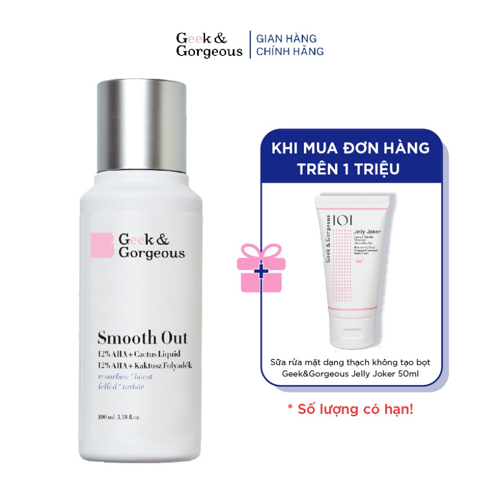 Dung Dịch Tẩy Da Chết, Ngăn Ngừa Lão Hóa Geek&Gorgeous Smooth Out 12% AHA 100ML