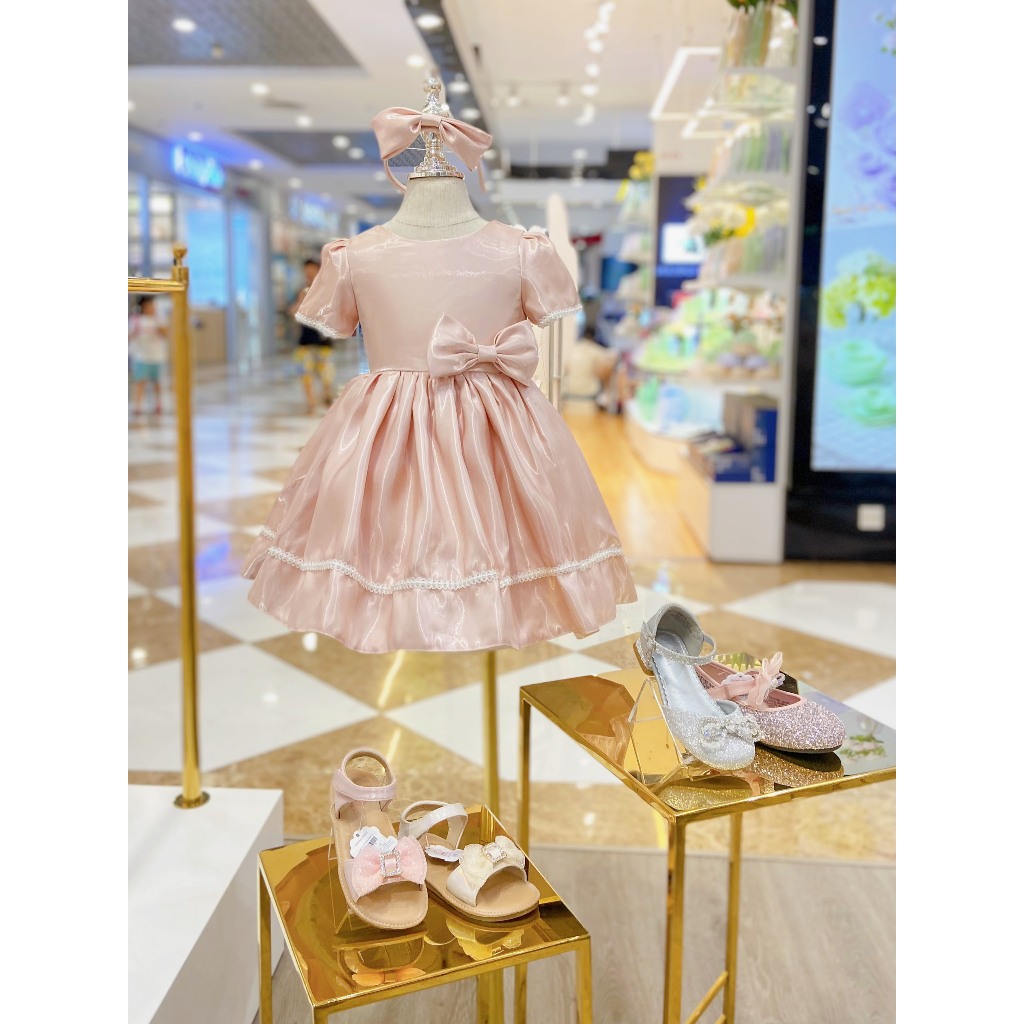 Váy Chân Chữ A Cho Bé Gái Dáng Xòe Phối Nơ To Và Tay Phồng Công Chúa Crown Space CKGS3832033