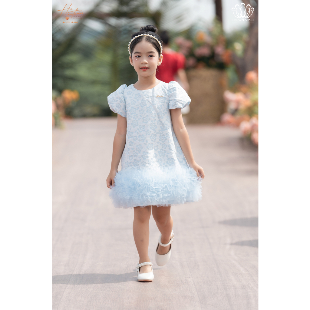 Váy Chữ A Cho Bé Gái Phối Tay Và Chân Váy Phồng Crown Space Đầm Công Chúa Đi Dự Tiệc CKGS3832106