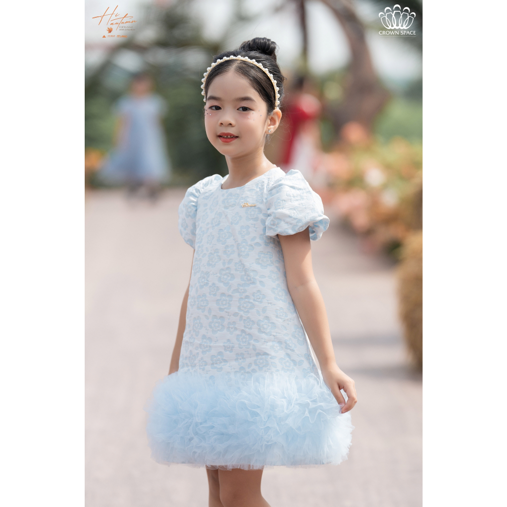 Váy Chữ A Cho Bé Gái Phối Tay Và Chân Váy Phồng Crown Space Đầm Công Chúa Đi Dự Tiệc CKGS3832106