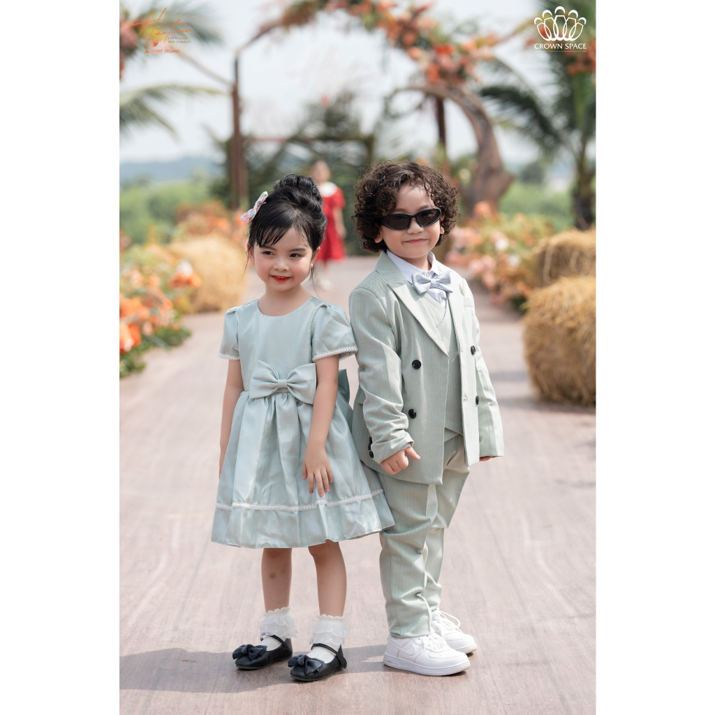 Váy Chân Chữ A Cho Bé Gái Dáng Xòe Phối Nơ To Và Tay Phồng Công Chúa Crown Space CKGS3832033