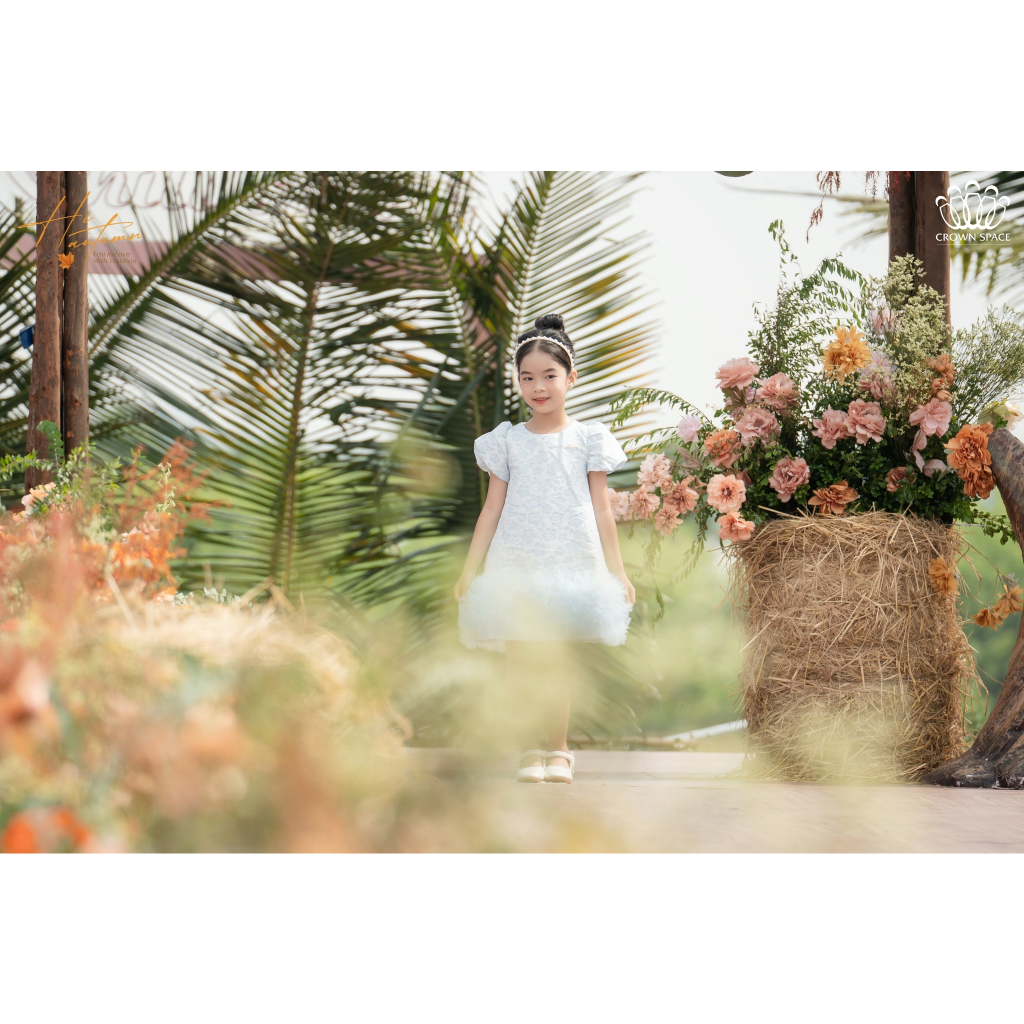 Váy Chữ A Cho Bé Gái Phối Tay Và Chân Váy Phồng Crown Space Đầm Công Chúa Đi Dự Tiệc CKGS3832106