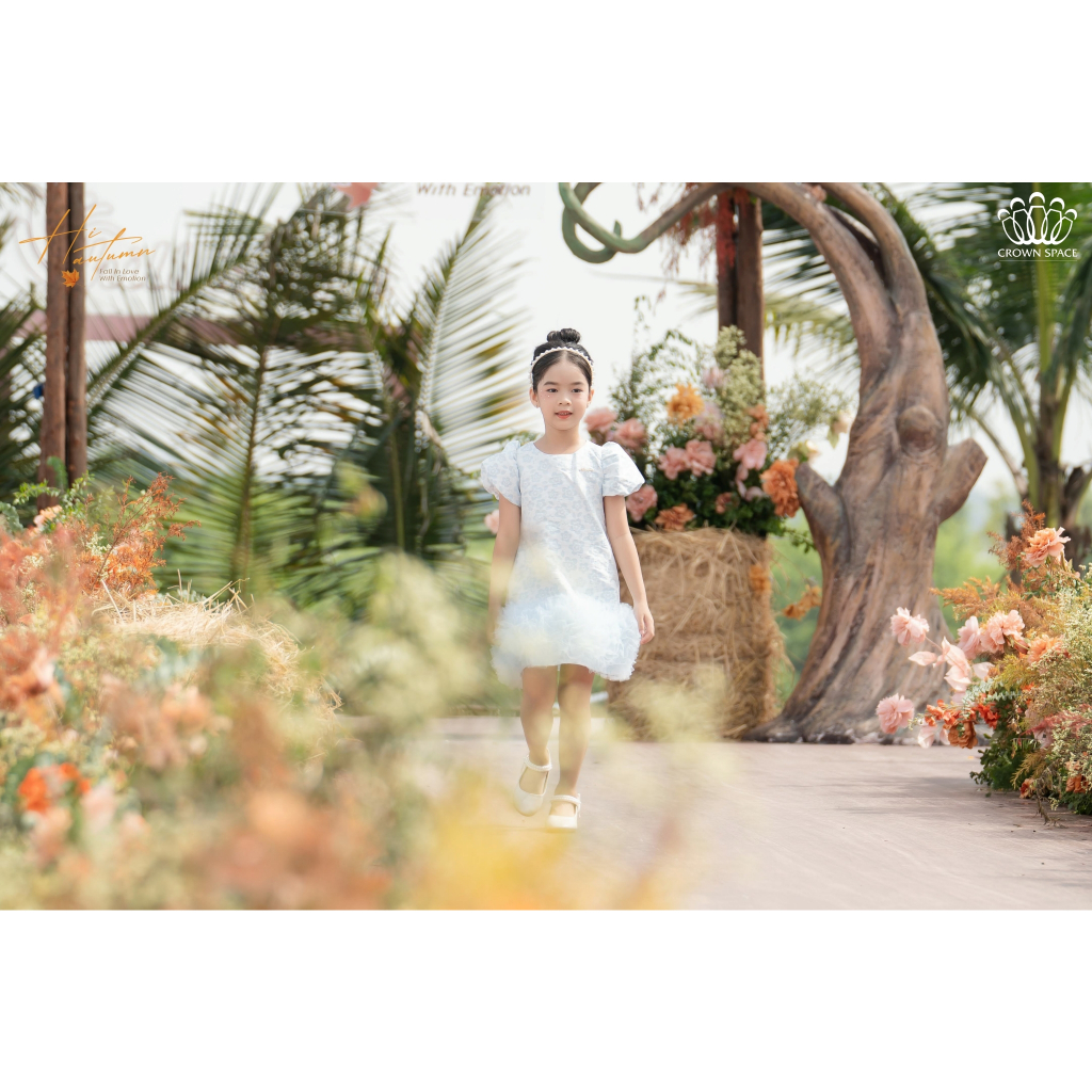 Váy Chữ A Cho Bé Gái Phối Tay Và Chân Váy Phồng Crown Space Đầm Công Chúa Đi Dự Tiệc CKGS3832106