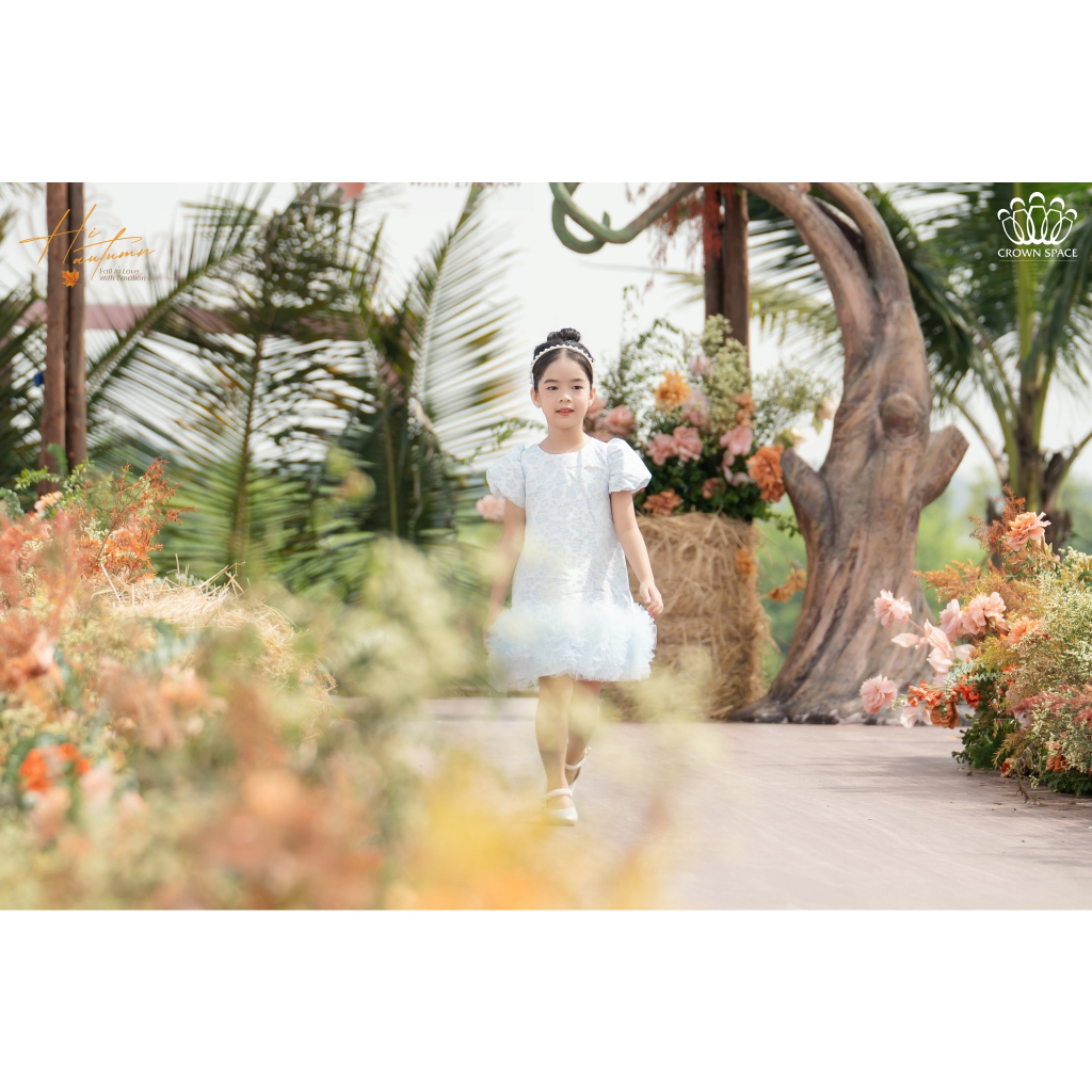 Váy Chữ A Cho Bé Gái Phối Tay Và Chân Váy Phồng Crown Space Đầm Công Chúa Đi Dự Tiệc CKGS3832106