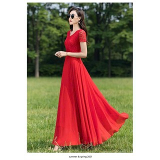 ĐẦM XÒE PHỐI REN CỔ V - YB231002