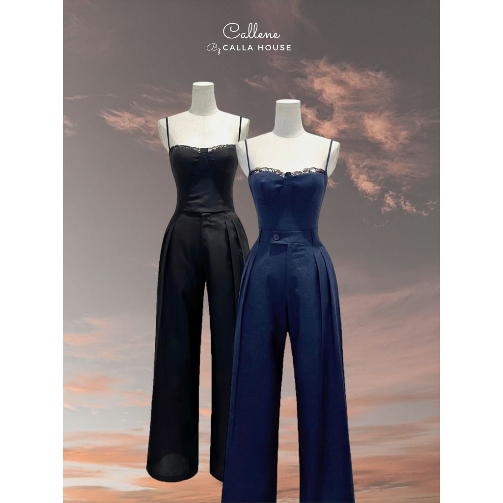 Set áo cúp ngực viền ren và quần suông xếp ly trước siêu hot