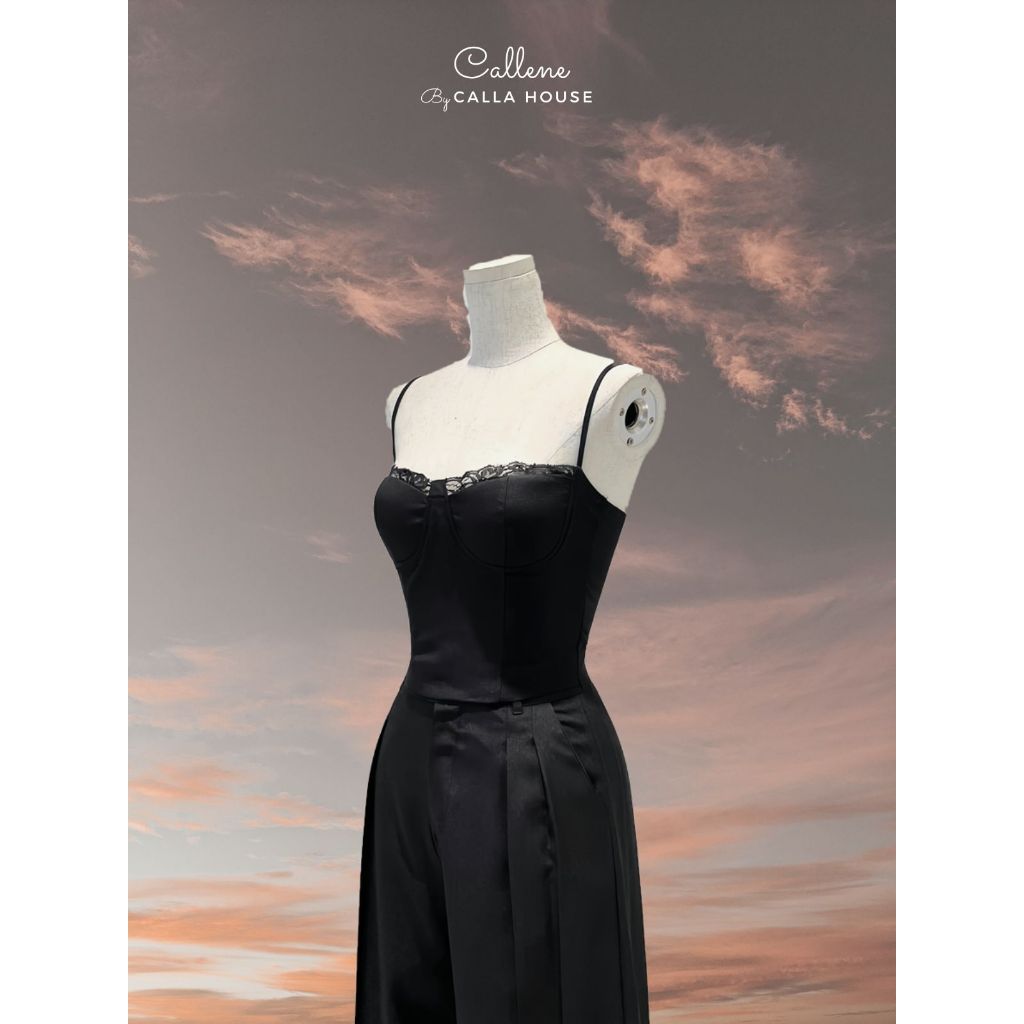 Set áo cúp ngực viền ren và quần suông xếp ly trước siêu hot