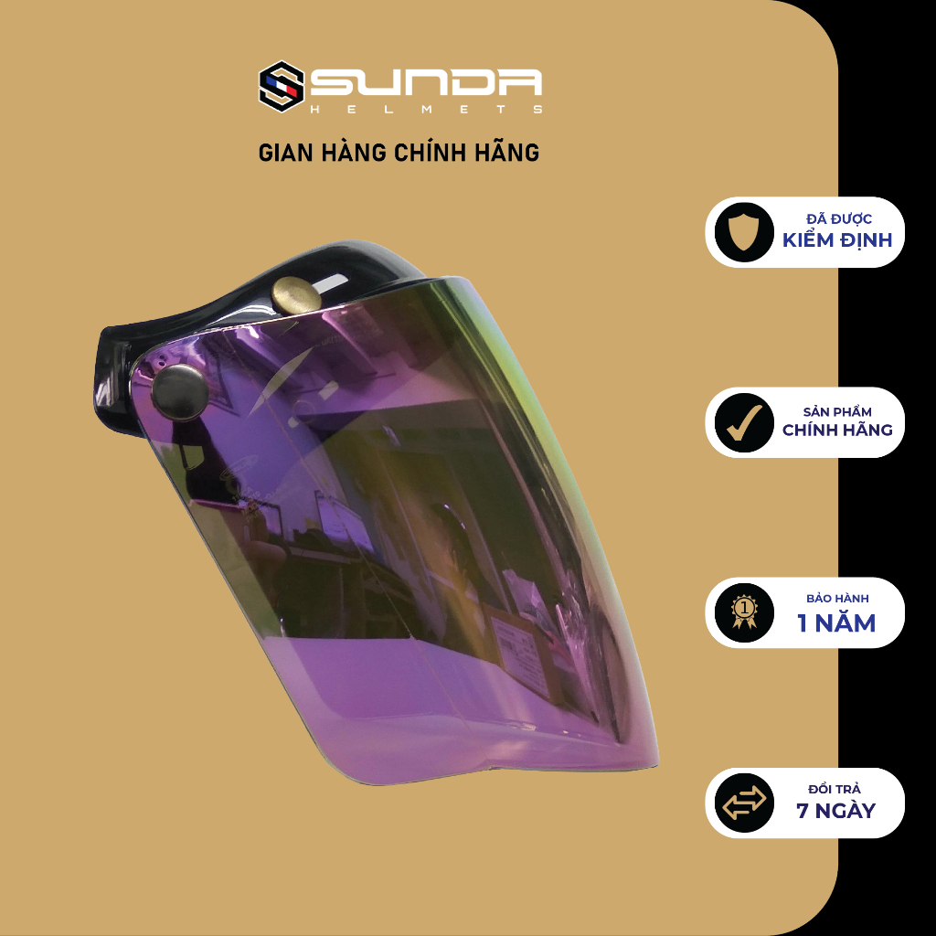 Kính mũ bảo hiểm SUNDA CA-110 loại dài gắn cho các mũ có 3 khuy bấm trên đầu