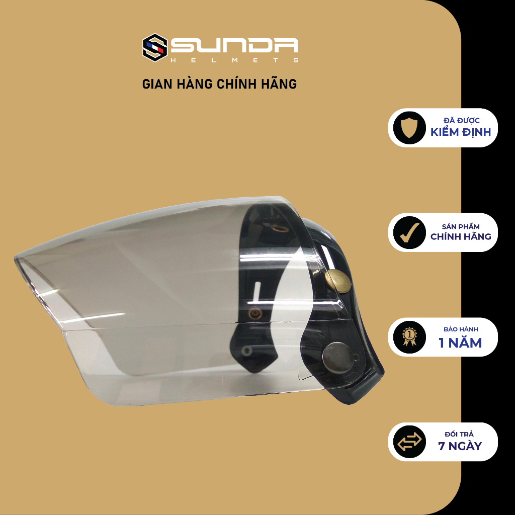 Kính mũ bảo hiểm SUNDA CA-110 loại dài gắn cho các mũ có 3 khuy bấm trên đầu
