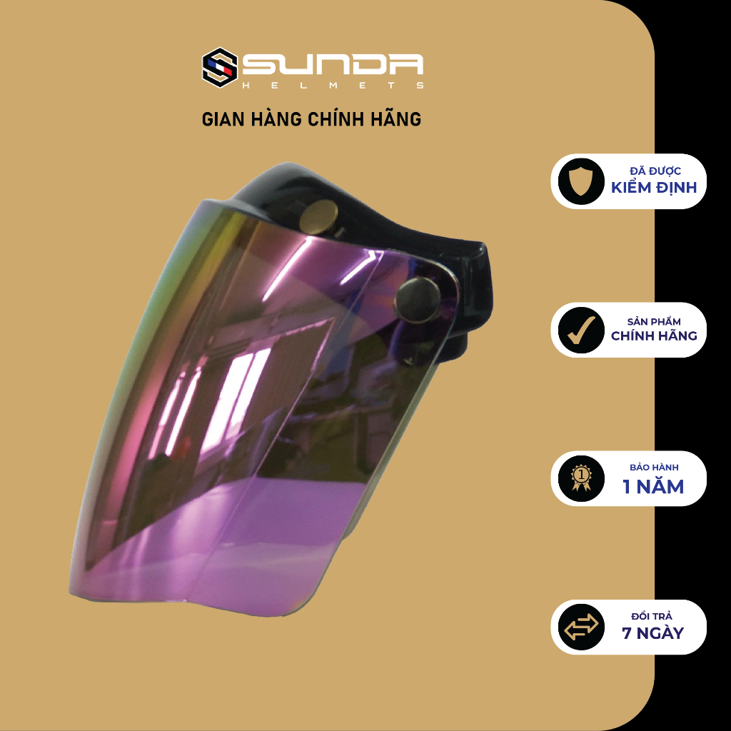 Kính mũ bảo hiểm SUNDA CA-110 loại dài gắn cho các mũ có 3 khuy bấm trên đầu