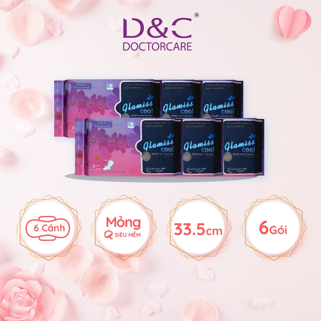 Combo 6 gói băng vệ sinh thảo dược Glamiss Cool ban đêm 33.5 cm siêu mát lạnh