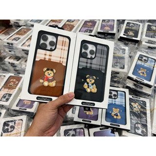 Ốp JANESPER da ví lưng cài thẻ  thêu hình gấu Ip15 pro max/ ip14 pro max