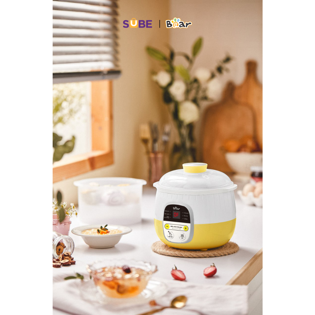 Nồi Nấu Cháo Bear 0,8L SUBE001 Cách Thuỷ Hầm Cháo, Chưng Yến Giữ Chọn Chất Dinh Dưỡng