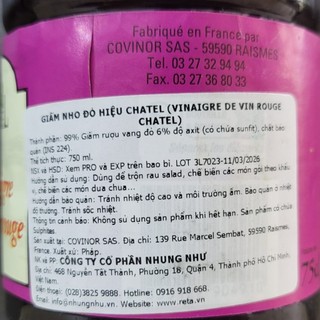 CHATEL (chai ĐỎ 750ml) GIẤM NHO ĐỎ  Red Vinegar