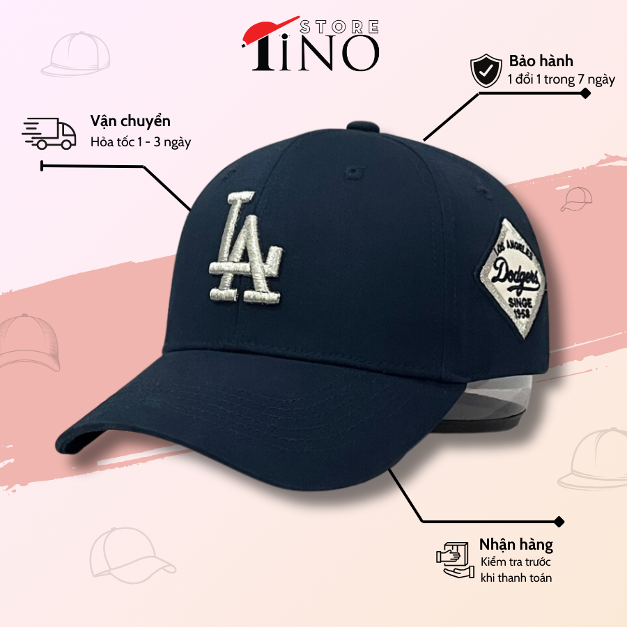 Mũ lưỡi trai, nón kết MLB LA xanh than thêu logo nổi 3D cao cấp, hàng xuất dư full hộp