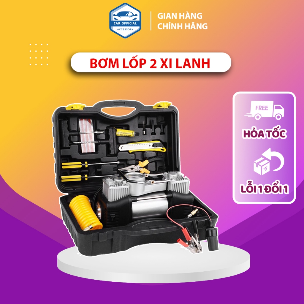 Bơm Lốp Ô Tô 2 Xi Lanh Car.Official Công Suất Lớn Hàng Chất Lượng Cao Cấp Bảo Hành 6 Tháng